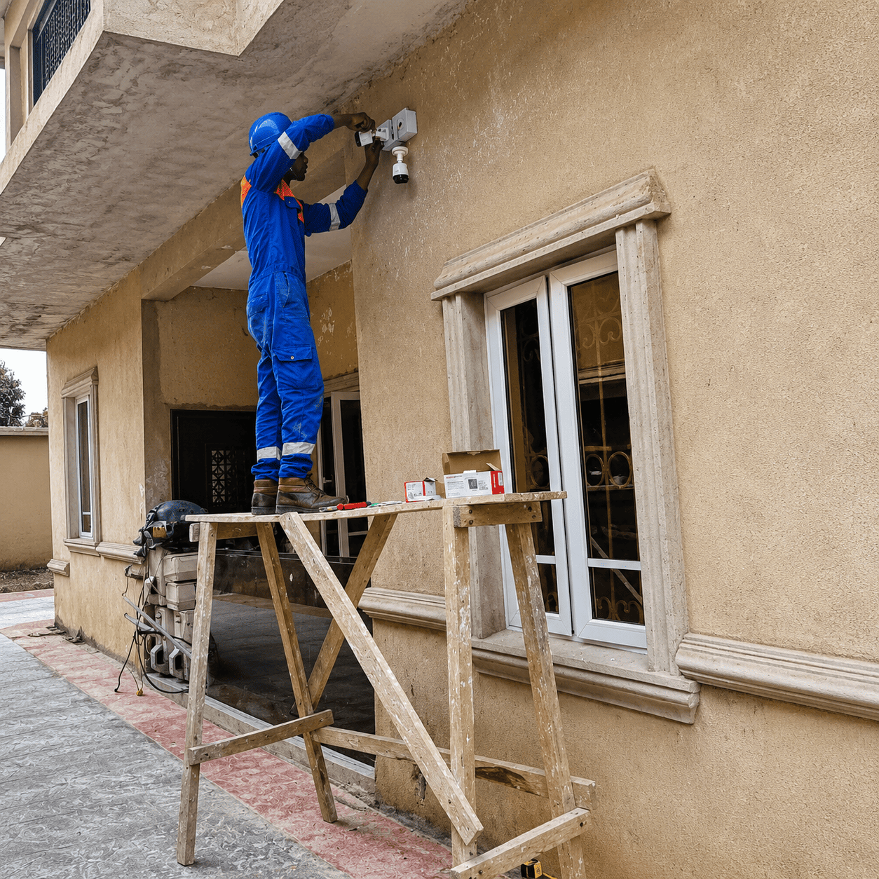Engineer installing electrical systems